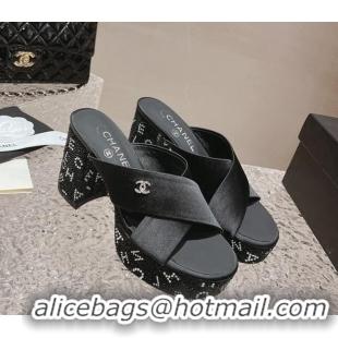 Perfect Chanel Satin & Crystals Sandals 9cm G45365 Black 0126137