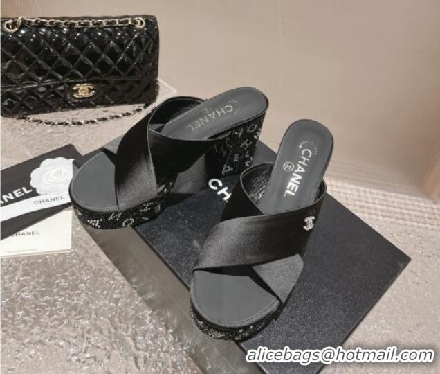 Perfect Chanel Satin & Crystals Sandals 9cm G45365 Black 0126137