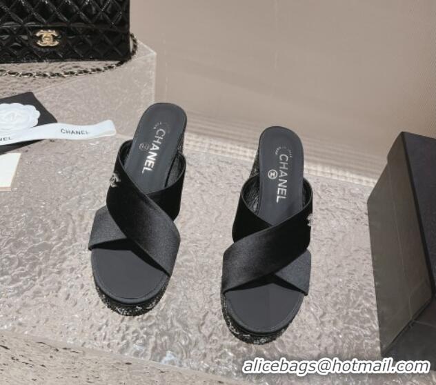 Perfect Chanel Satin & Crystals Sandals 9cm G45365 Black 0126137