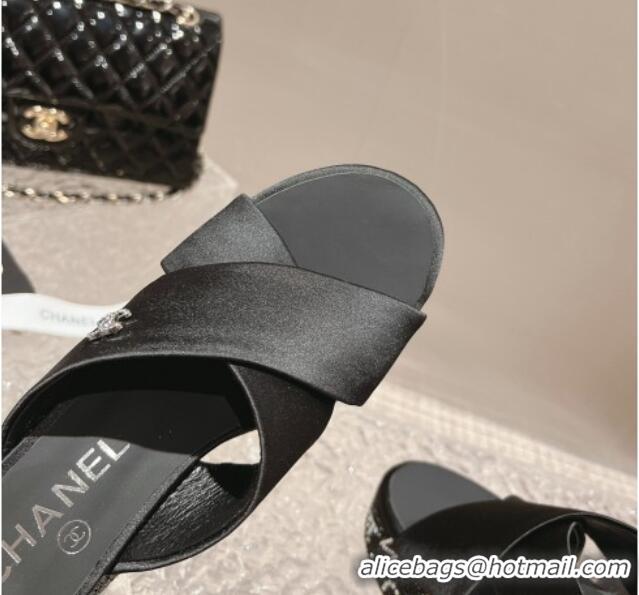 Perfect Chanel Satin & Crystals Sandals 9cm G45365 Black 0126137