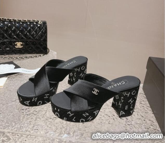 Perfect Chanel Satin & Crystals Sandals 9cm G45365 Black 0126137