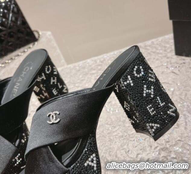 Perfect Chanel Satin & Crystals Sandals 9cm G45365 Black 0126137