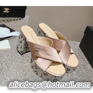 Durable Chanel Satin & Crystals Sandals 9cm G45365 Nude 0126138