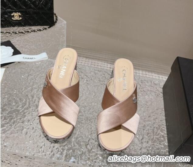 Durable Chanel Satin & Crystals Sandals 9cm G45365 Nude 0126138