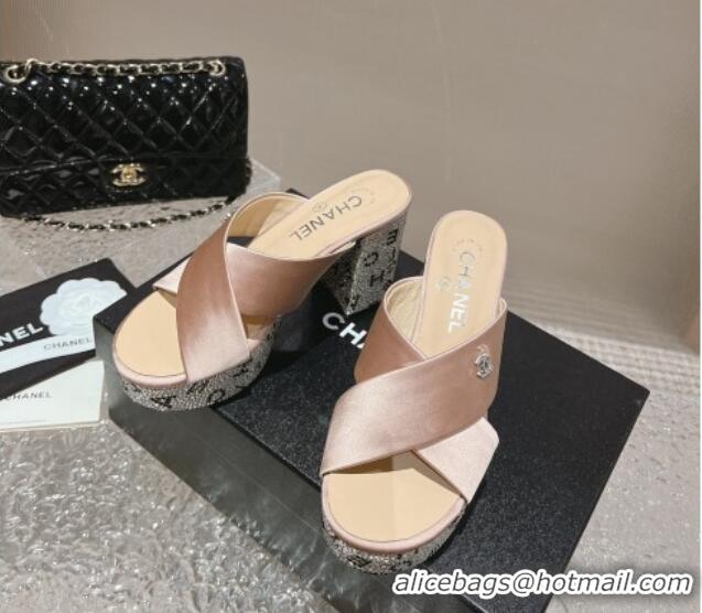 Durable Chanel Satin & Crystals Sandals 9cm G45365 Nude 0126138