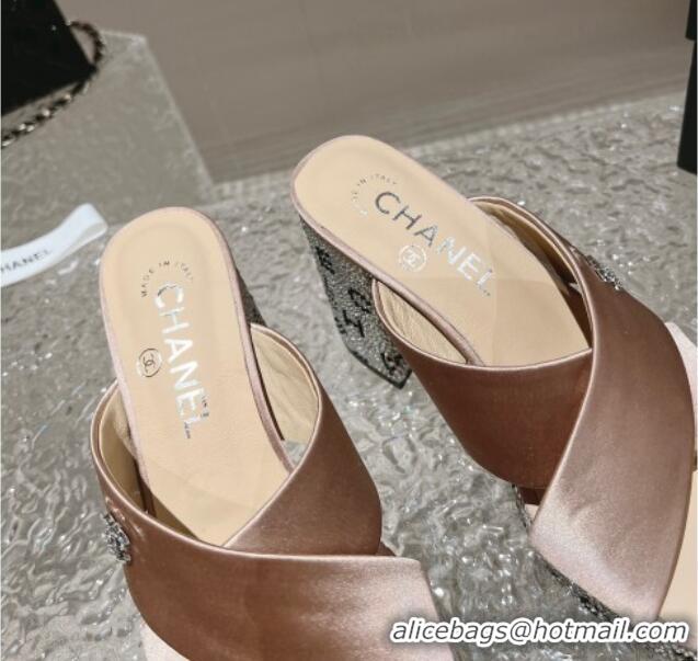 Durable Chanel Satin & Crystals Sandals 9cm G45365 Nude 0126138