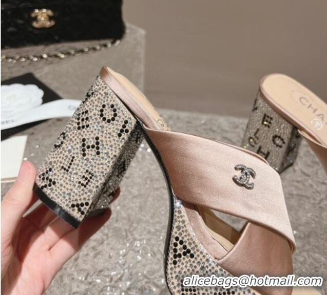 Durable Chanel Satin & Crystals Sandals 9cm G45365 Nude 0126138