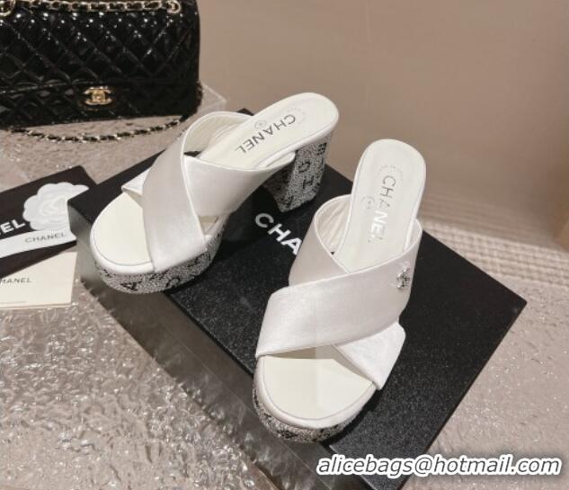 Grade Quality Chanel Satin & Crystals Sandals 9cm G45365 White 0126139