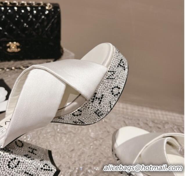 Grade Quality Chanel Satin & Crystals Sandals 9cm G45365 White 0126139