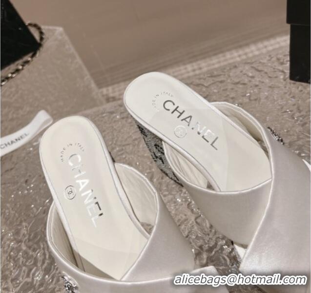 Grade Quality Chanel Satin & Crystals Sandals 9cm G45365 White 0126139