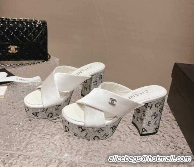 Grade Quality Chanel Satin & Crystals Sandals 9cm G45365 White 0126139