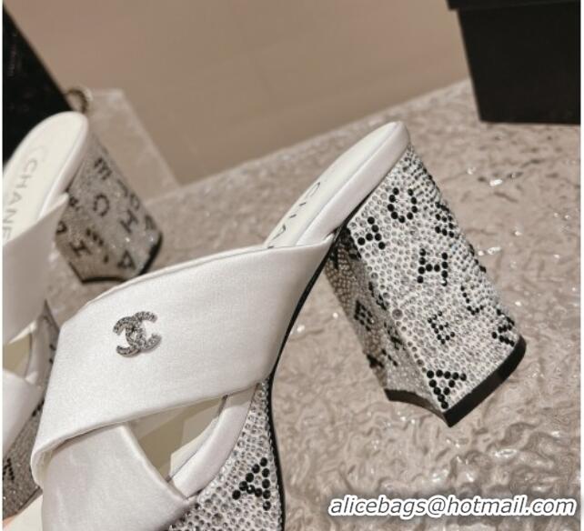 Grade Quality Chanel Satin & Crystals Sandals 9cm G45365 White 0126139