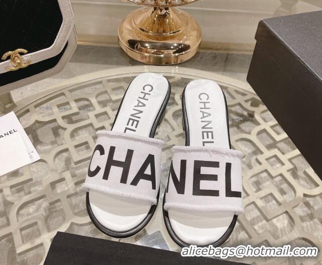 Lower Price Chanel Denim Heel Slide Sandals 4.5cm with Fringe Trim White 0126140