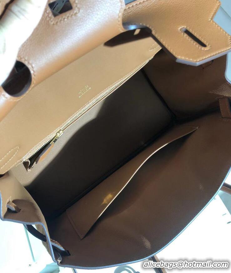 Top Quality Hermes Birkin 25cm Calf Leather and Suede Leather HB25 Brown Gold (Pure Handmade)