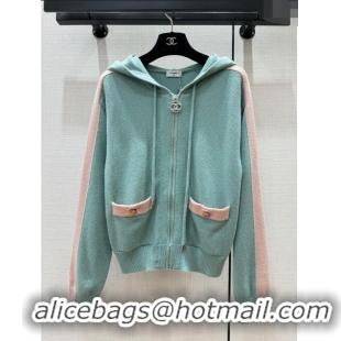 Most Popular Chanel Cashmere Zipped Cardgian CH113024 Green 2023