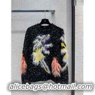 Super Quality Chanel Sequin Sweater with Feather CH120610 Black 2023