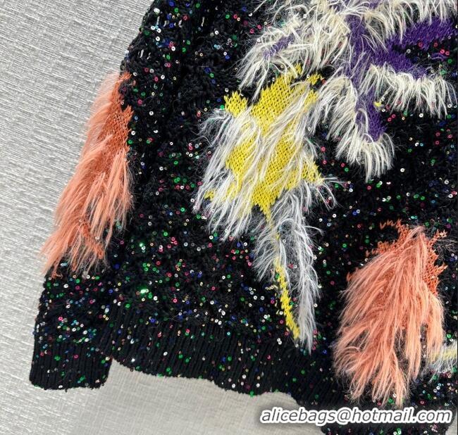 Super Quality Chanel Sequin Sweater with Feather CH120610 Black 2023