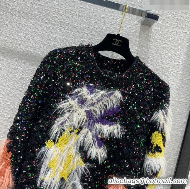 Super Quality Chanel Sequin Sweater with Feather CH120610 Black 2023