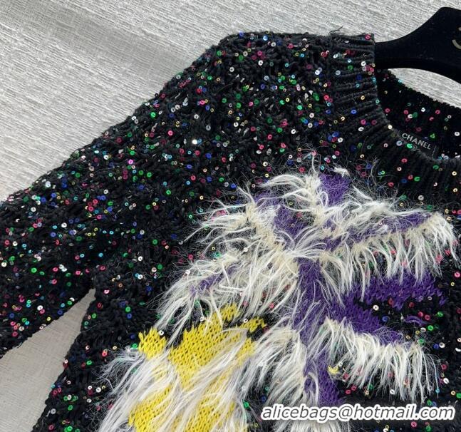 Super Quality Chanel Sequin Sweater with Feather CH120610 Black 2023