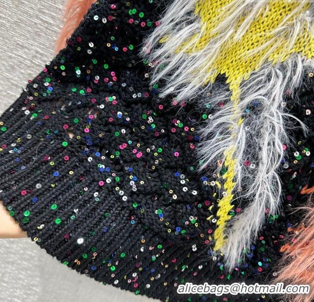 Super Quality Chanel Sequin Sweater with Feather CH120610 Black 2023