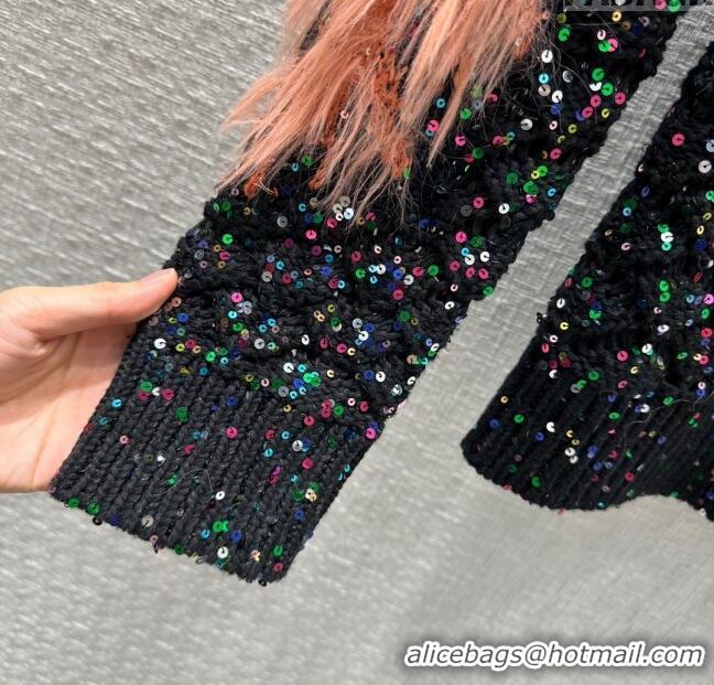 Super Quality Chanel Sequin Sweater with Feather CH120610 Black 2023