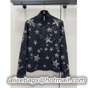 Market Sells Chanel Crystal Star Wool Sweater CH122206 Black 2023