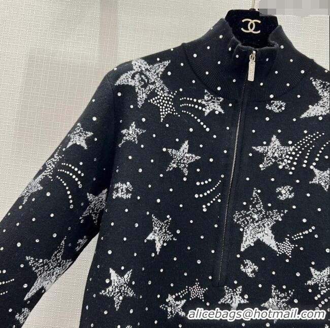 Market Sells Chanel Crystal Star Wool Sweater CH122206 Black 2023