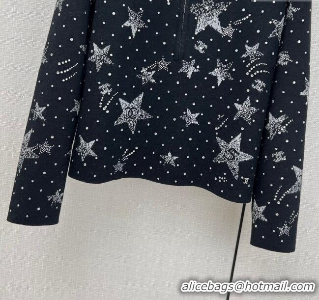 Market Sells Chanel Crystal Star Wool Sweater CH122206 Black 2023