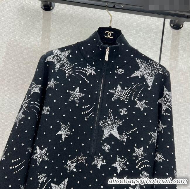 Market Sells Chanel Crystal Star Wool Sweater CH122206 Black 2023