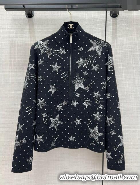 Market Sells Chanel Crystal Star Wool Sweater CH122206 Black 2023