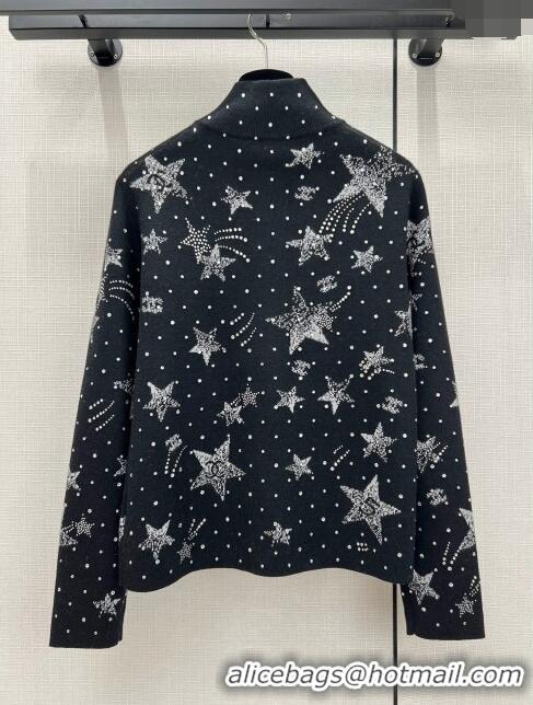 Market Sells Chanel Crystal Star Wool Sweater CH122206 Black 2023