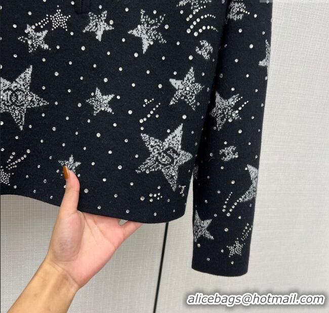 Market Sells Chanel Crystal Star Wool Sweater CH122206 Black 2023