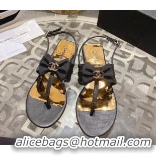 Unique Style Chanel Lambskin Flat Thong Sandals with Bow Black 0126148