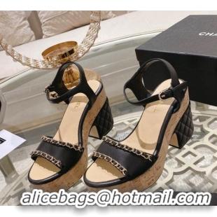 Discount Chanel Lambskin Platform Sandals 10.5cm with Chain Black 126149