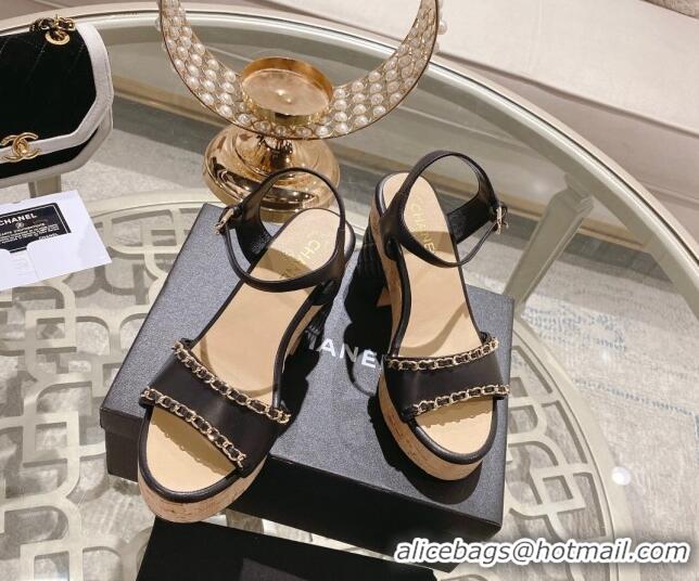 Discount Chanel Lambskin Platform Sandals 10.5cm with Chain Black 126149