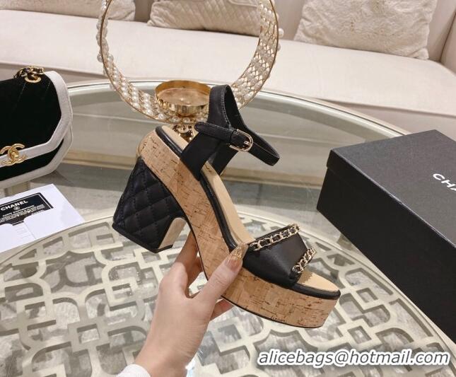 Discount Chanel Lambskin Platform Sandals 10.5cm with Chain Black 126149