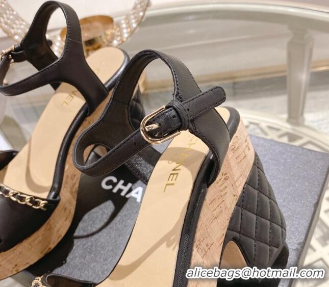 Discount Chanel Lambskin Platform Sandals 10.5cm with Chain Black 126149