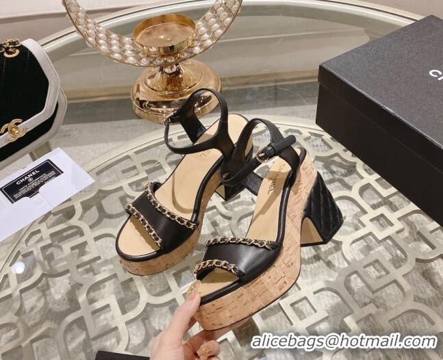 Discount Chanel Lambskin Platform Sandals 10.5cm with Chain Black 126149