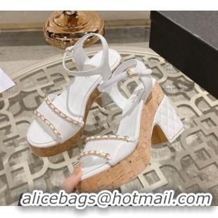 Grade Chanel Lambskin Platform Sandals 10.5cm with Chain White 0126150