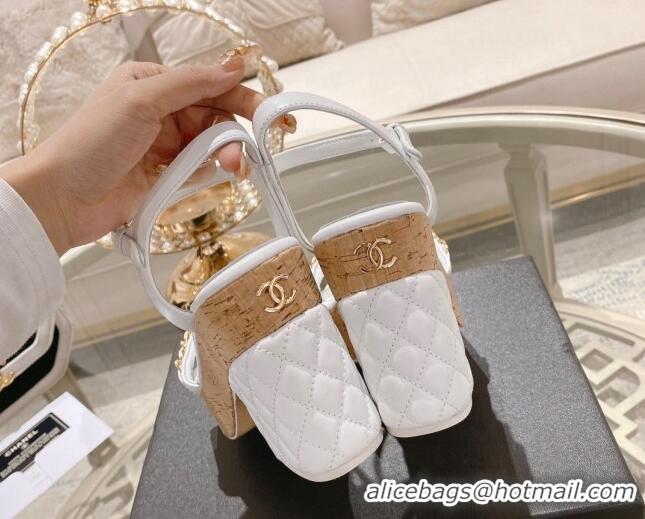 Grade Chanel Lambskin Platform Sandals 10.5cm with Chain White 0126150