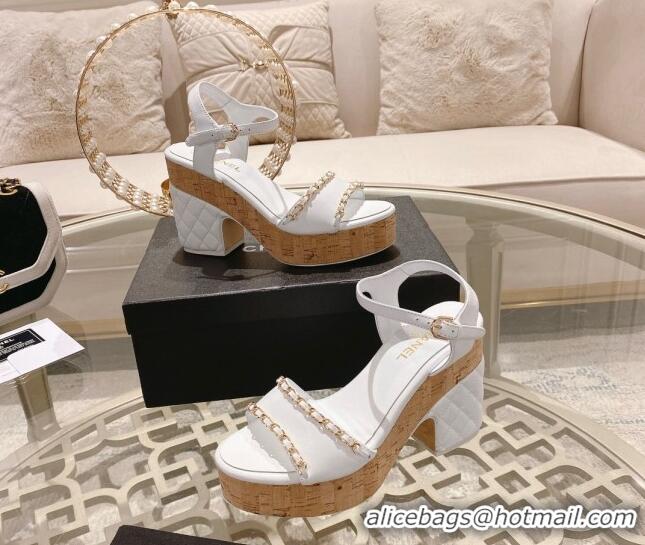 Grade Chanel Lambskin Platform Sandals 10.5cm with Chain White 0126150