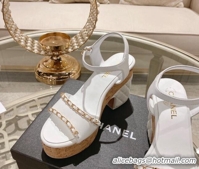 Grade Chanel Lambskin Platform Sandals 10.5cm with Chain White 0126150