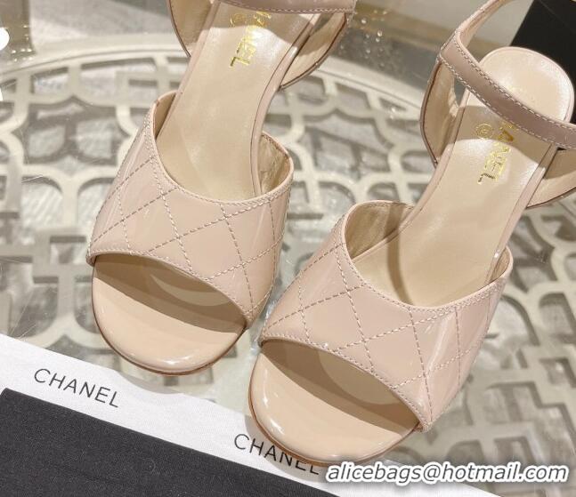 Best Price Chanel Quilted Patent Calfskin Wedge Sandals 7.5cm Nude 0126153