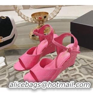 Purchase Chanel Quilted Patent Calfskin Wedge Sandals 7.5cm Pink 0126154