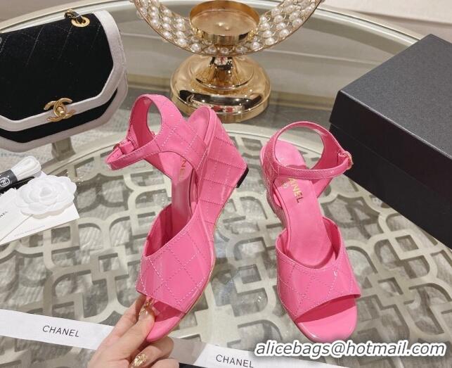 Purchase Chanel Quilted Patent Calfskin Wedge Sandals 7.5cm Pink 0126154