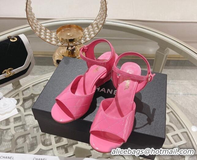 Purchase Chanel Quilted Patent Calfskin Wedge Sandals 7.5cm Pink 0126154