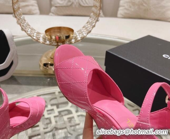 Purchase Chanel Quilted Patent Calfskin Wedge Sandals 7.5cm Pink 0126154