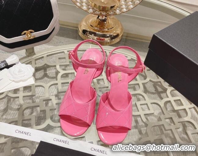 Purchase Chanel Quilted Patent Calfskin Wedge Sandals 7.5cm Pink 0126154