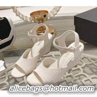 Low Cost Chanel Quilted Canvas Wedge Sandals 7.5cm White 126157