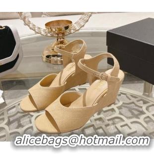 Sophisticated Chanel Quilted Canvas Wedge Sandals 7.5cm Beige 126158